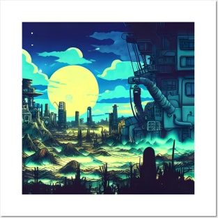 post-apocalyptic land on a starry night Posters and Art